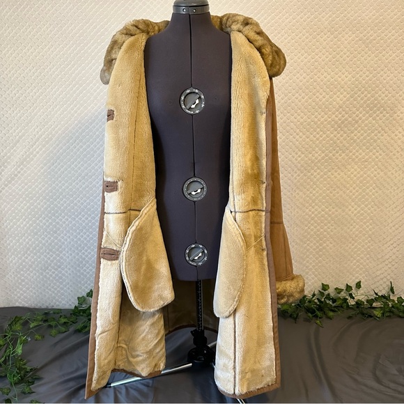 101 Gallery New York Suede Faux Fur Lined Thick Coat XL Brown Tan Winter Jacket